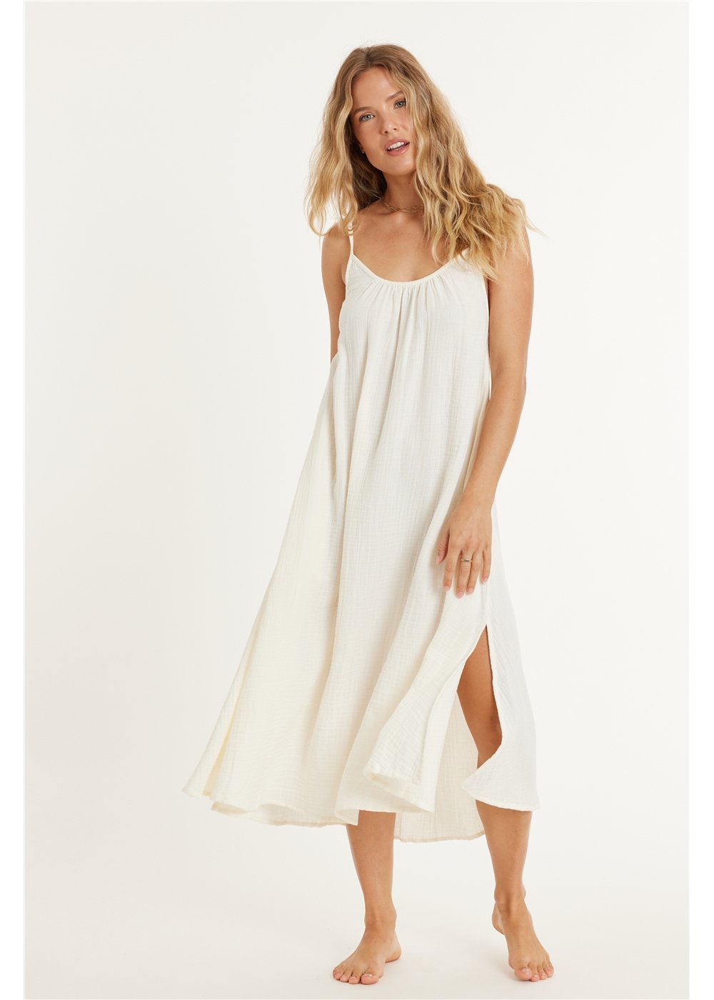 TAKING SIDES WOVEN MIDI DRESS